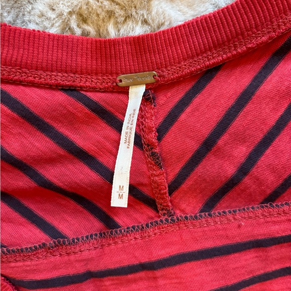 Free People Hard Candy Shirt Medium Red Striped Crochet Cuff Scoop Neck Top - Picture 3 of 9
